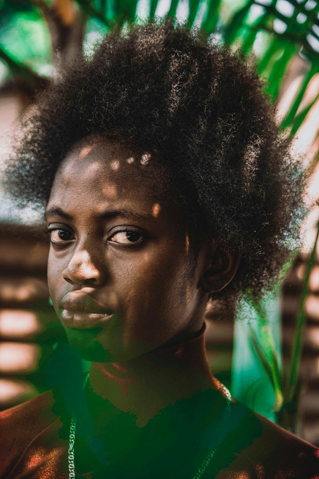 Retrato de uma mulher afro-brasileira com cabelo natural
